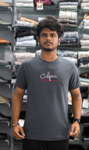 Half Sleeve Round Neck CALIFORNIA Printed Tshirt for Men Grey mens trending streetwear India 7Man